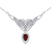 Celtic Knotwork Sterling Silver Necklace with Large Gemstone TNC573