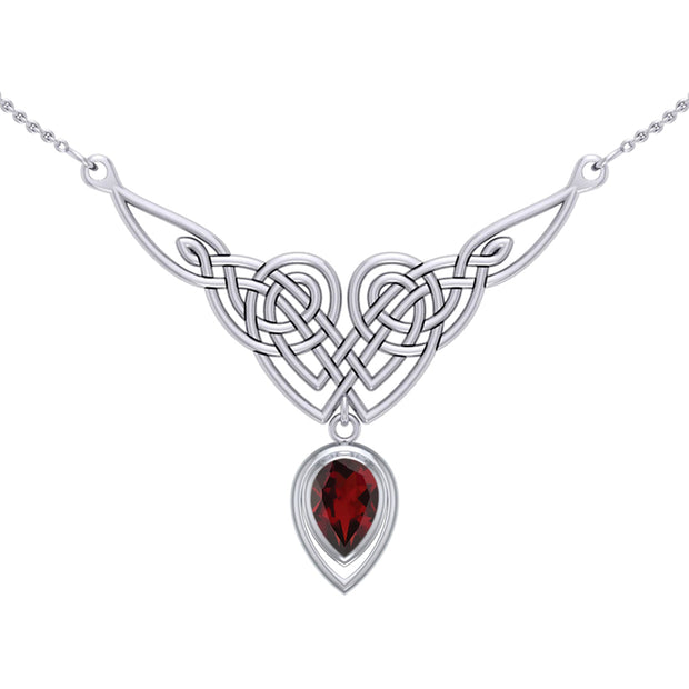 Celtic Knotwork Sterling Silver Necklace with Large Gemstone TNC573