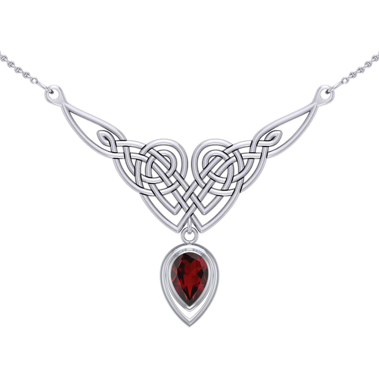 Celtic Knotwork Sterling Silver Necklace with Large Gemstone TNC573