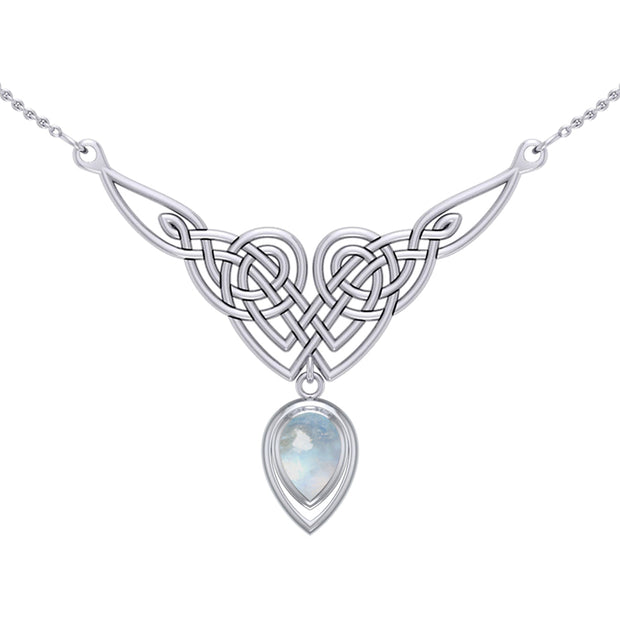 Celtic Knotwork Sterling Silver Necklace with Large Gemstone TNC573