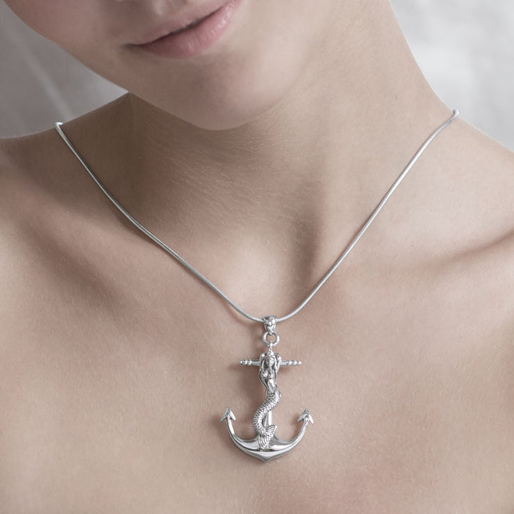 Mermaid on Anchor Silver Pendant TP1006