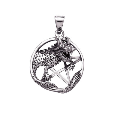 Dragon with Pentacle Sterling Silver Pendant TP1041