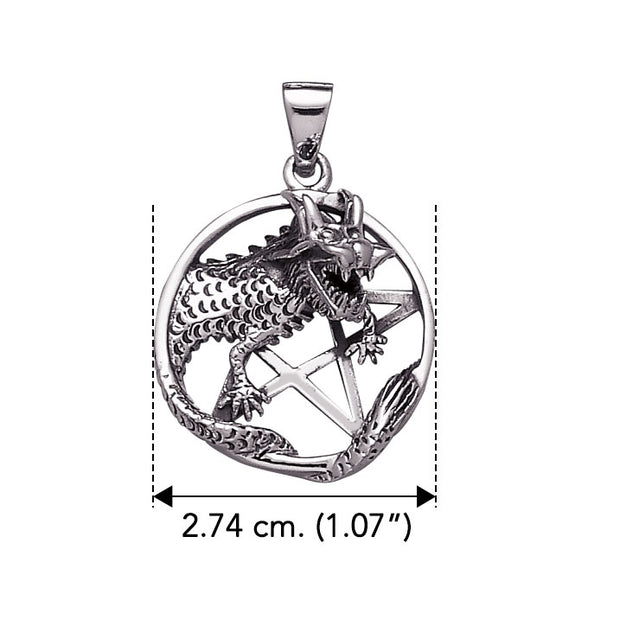 Dragon with Pentacle Sterling Silver Pendant TP1041