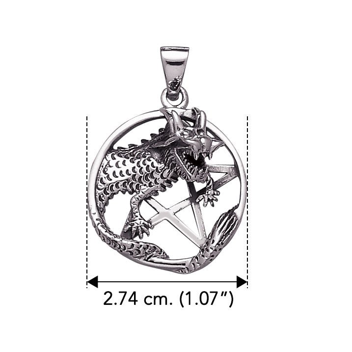 Dragon with Pentacle Sterling Silver Pendant TP1041