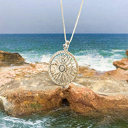 Fleur de Lis Sterling Silver Rose Compass Pendant TP1118 - Wholesale Jewelry
