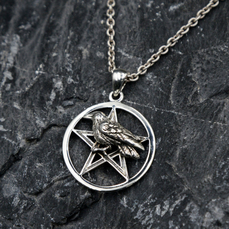 Raven on Pentacle Sterling Silver Pendant TP1530