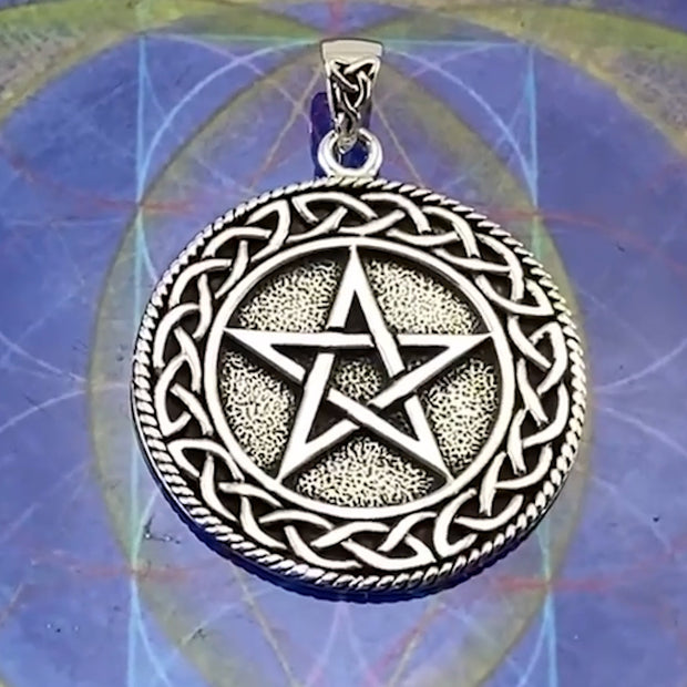 Pentagram Pentacle with Celtic Border Sterling Silver Pendant TP202