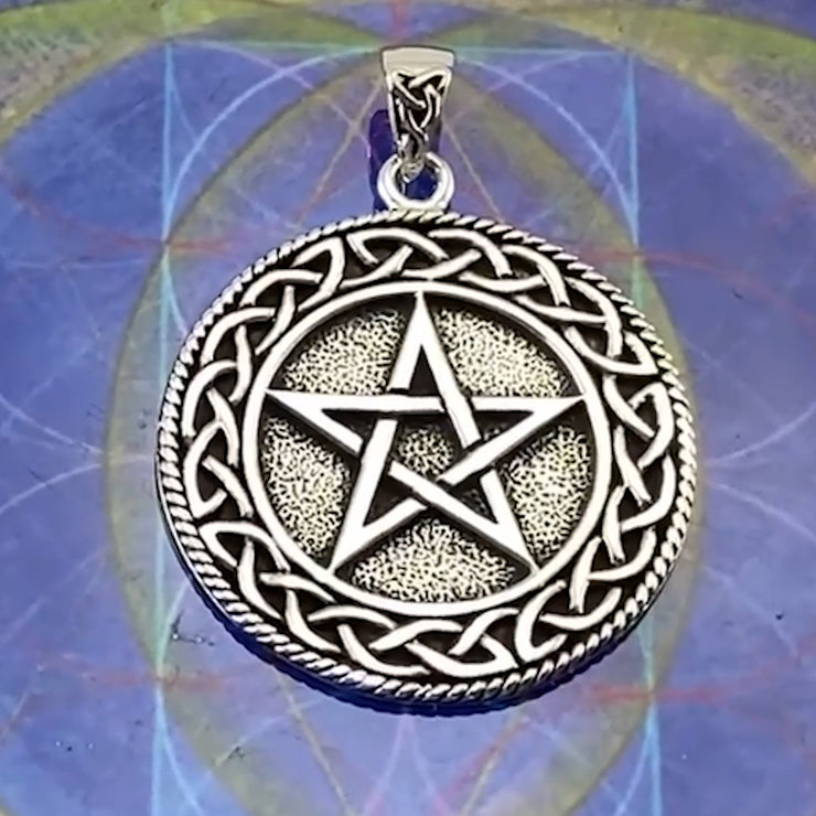 Pentagram Pentacle with Celtic Border Sterling Silver Pendant TP202