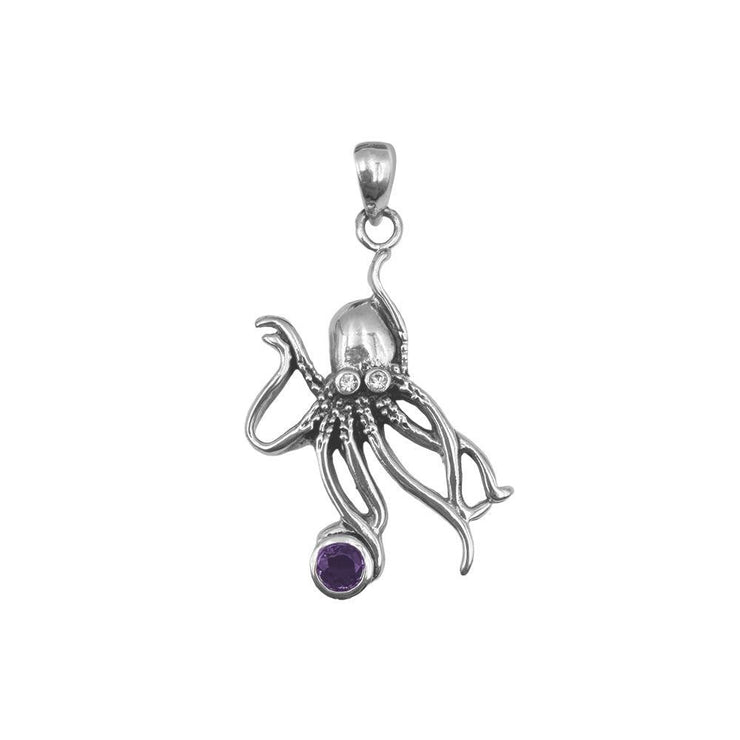 Sterling Silver Octopus Pendant with Round Gemstone by DiveSilver TP2633 - Wholesale Jewelry