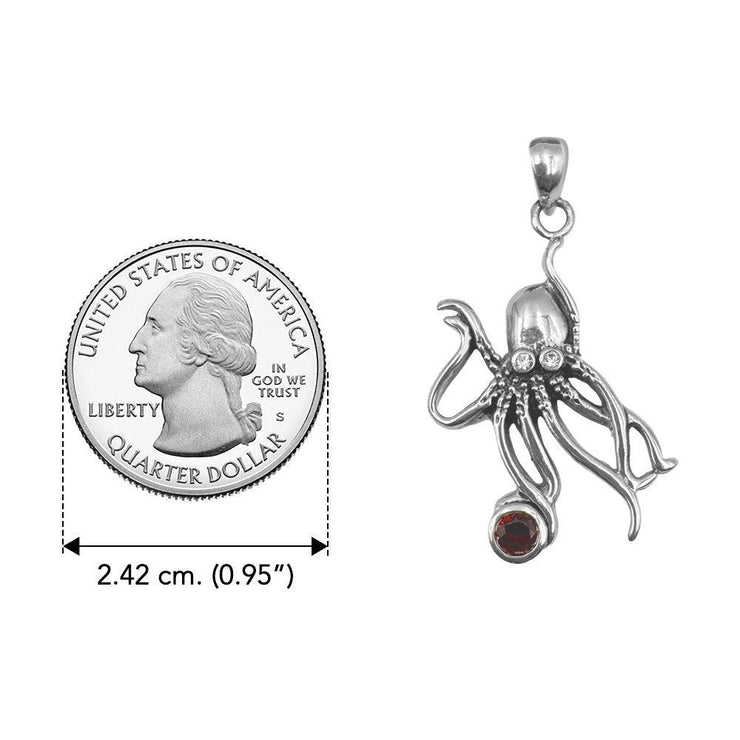 Sterling Silver Octopus Pendant with Round Gemstone by DiveSilver TP2633 - Wholesale Jewelry