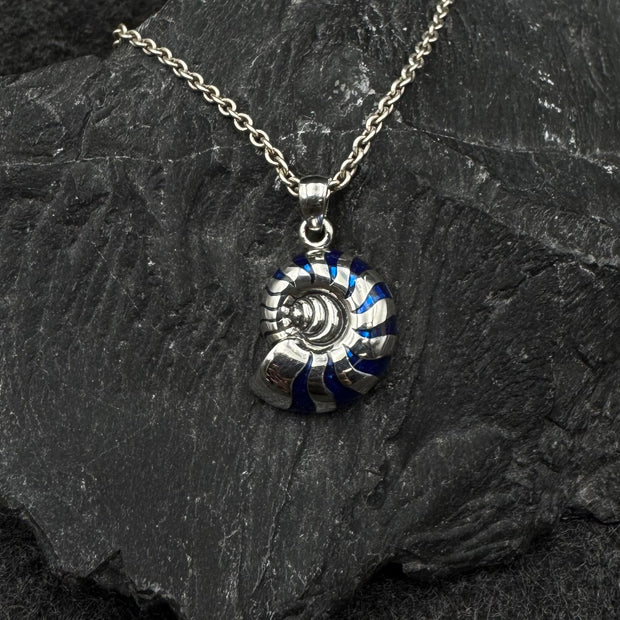 Charmed by the Rhythmic Spiral Sterling Silver Nautilus Pendant Jewelry TP3106