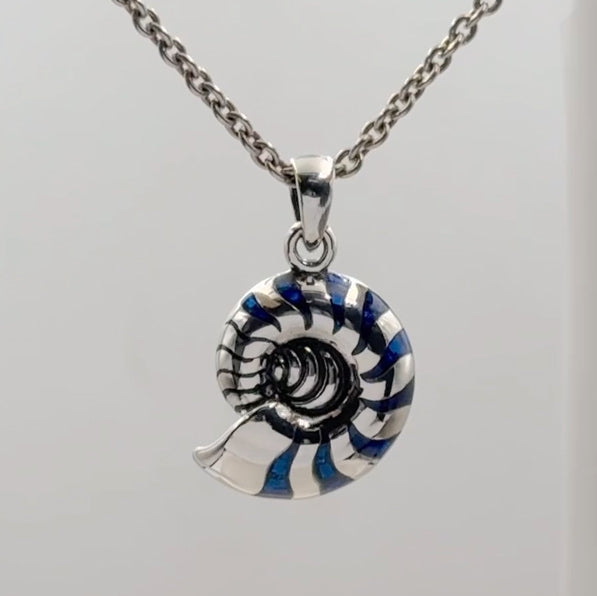 Charmed by the Rhythmic Spiral Sterling Silver Nautilus Pendant Jewelry TP3106