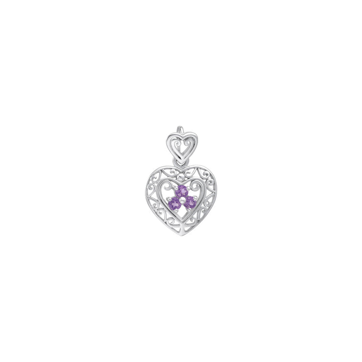 Filigree Heart Sterling Silver Pendant with Gemstone TP315