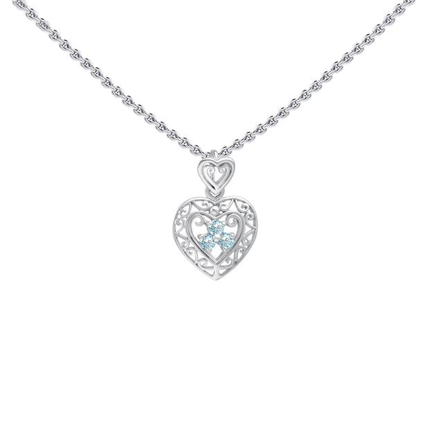 Filigree Heart Sterling Silver Pendant with Gemstone TP315