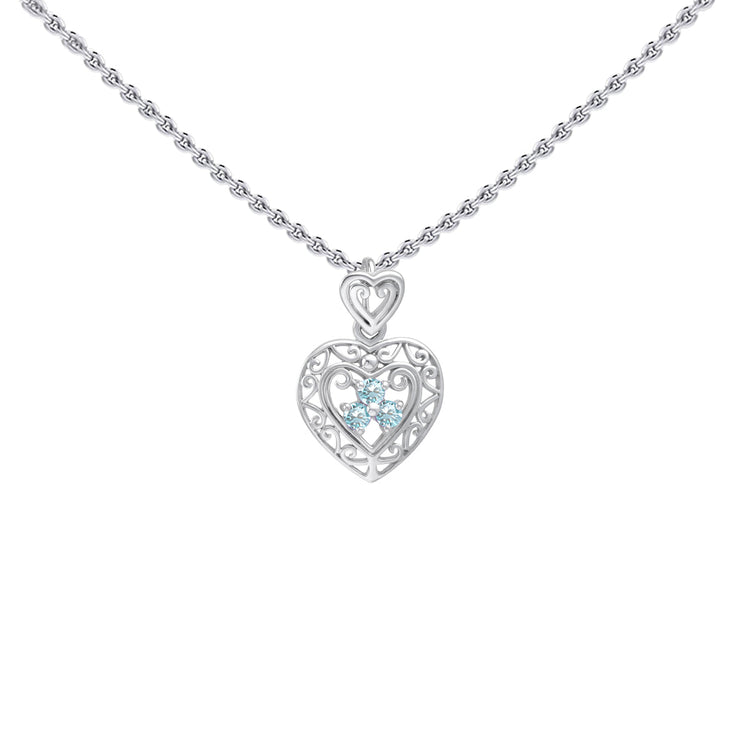 Filigree Heart Sterling Silver Pendant with Gemstone TP315