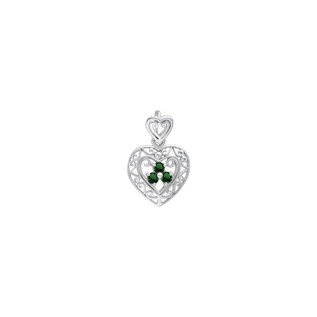 Filigree Heart Sterling Silver Pendant with Gemstone TP315