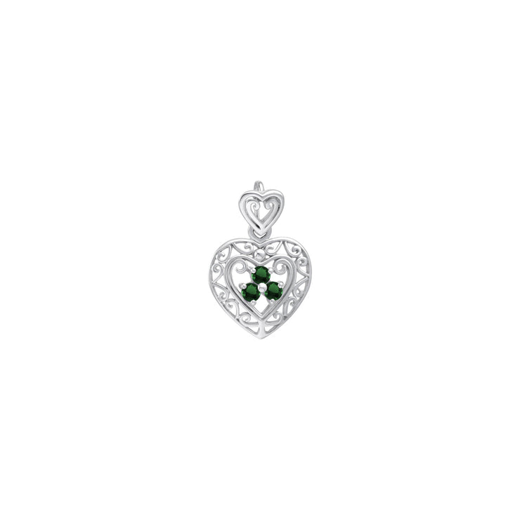 Filigree Heart Sterling Silver Pendant with Gemstone TP315