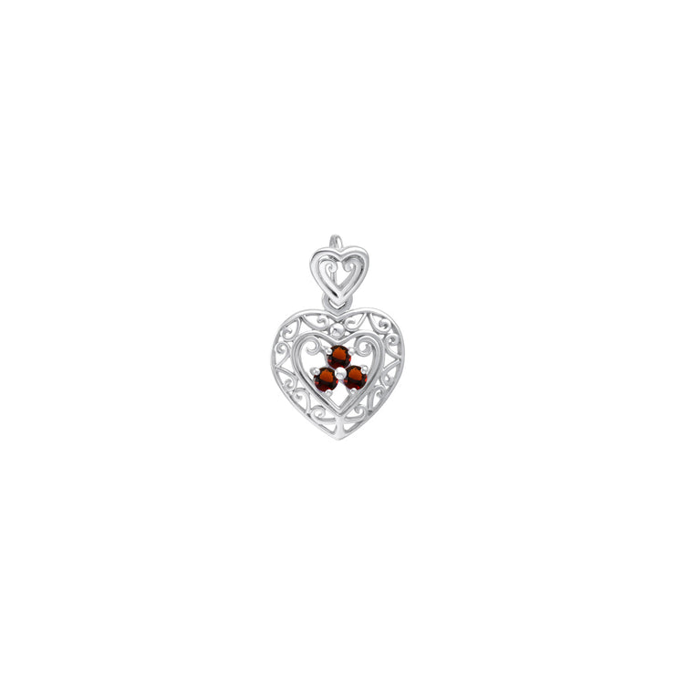 Filigree Heart Sterling Silver Pendant with Gemstone TP315