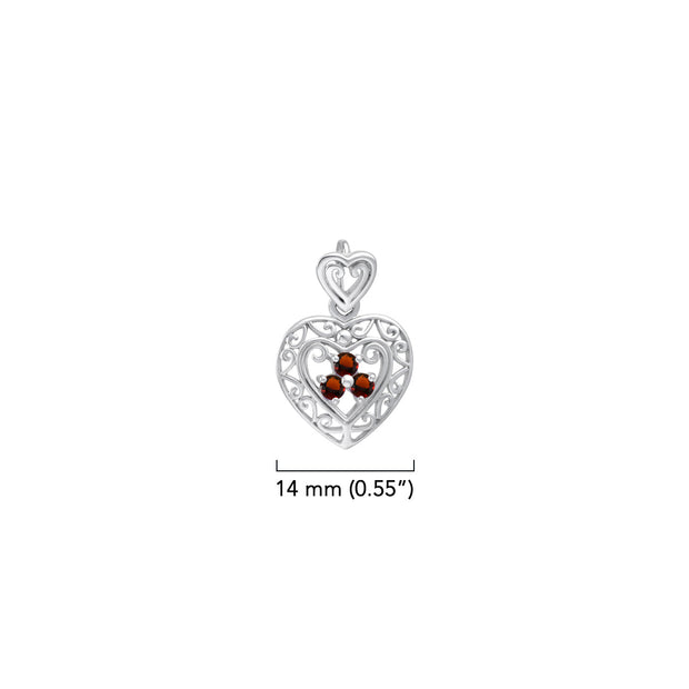 Filigree Heart Sterling Silver Pendant with Gemstone TP315