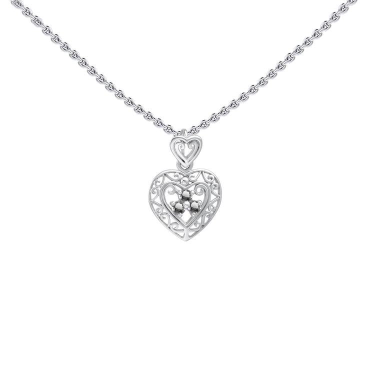 Filigree Heart Sterling Silver Pendant with Gemstone TP315