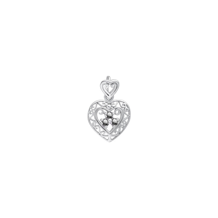Filigree Heart Sterling Silver Pendant with Gemstone TP315