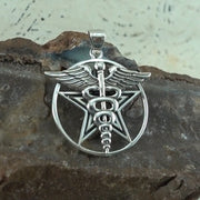 Pentacle With Caduceus Sterling Silver Pendant TP3309