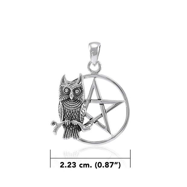 Sitting Owl with Pentagram Sterling Silver Pendant TP3320