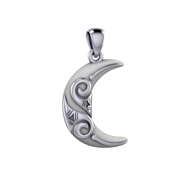 Spiral Crescent Moon Sterling Silver Pendant by Courtney Davis TP3411