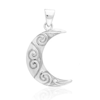 Spiral Crescent Moon Sterling Silver Pendant TP3412
