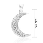 Spiral Crescent Moon Sterling Silver Pendant TP3412