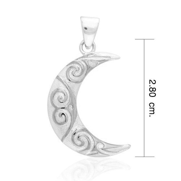 Spiral Crescent Moon Sterling Silver Pendant TP3412