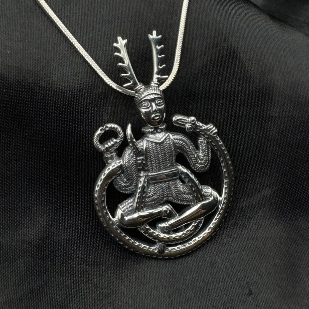 God Cernunnos in his mighty throne ~ Sterling Silver Jewelry Pendant TP3450