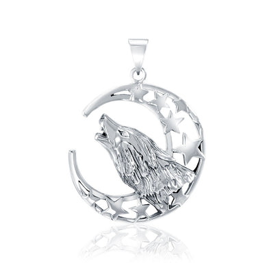 Baying wolf around the celestial beauty ~ Sterling Silver Jewelry Pendant TP831