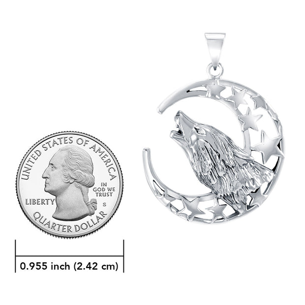 Baying wolf around the celestial beauty ~ Sterling Silver Jewelry Pendant TP831