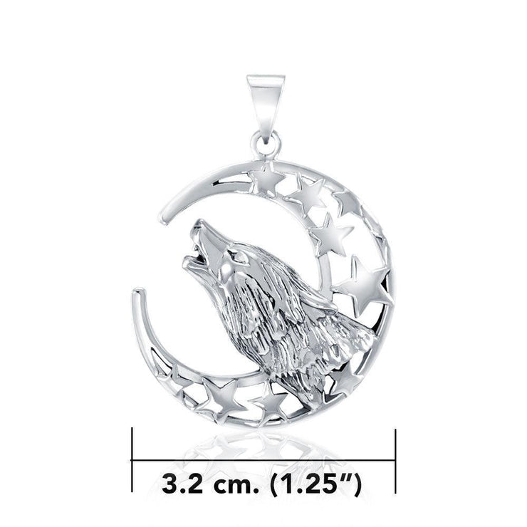 Baying wolf around the celestial beauty ~ Sterling Silver Jewelry Pendant TP831