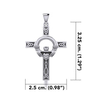 Claddagh on Celtic Knotwork Cross Silver Pendant TP832