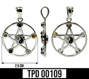 Pentacle Yin Yang Sterling Silver Pendant With Gems TPD109
