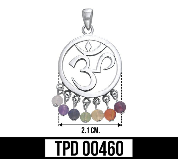 Om Symbol Sterling Silver Pendant with Chakra Beads TPD460