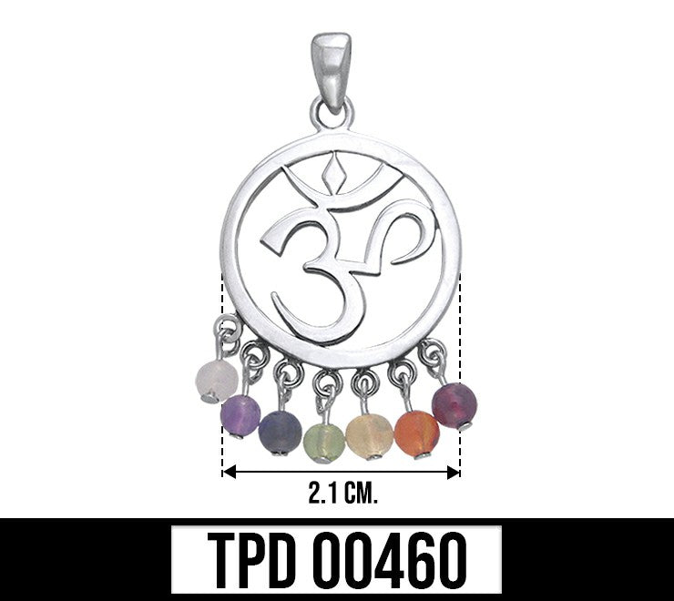 Om Symbol Sterling Silver Pendant with Chakra Beads TPD460