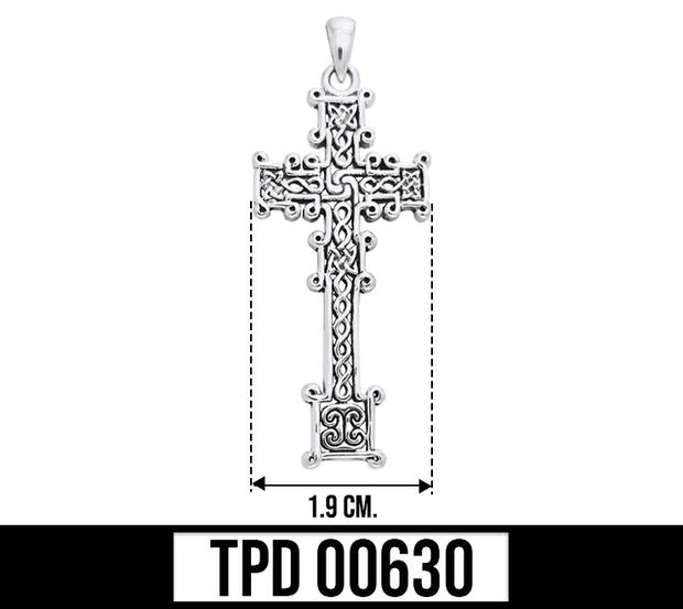 Cari Buziak Ornate Celtic Knotwork Cross ~ Sterling Silver Jewelry Pendant TPD630