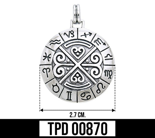 Zodiac Symbol Wheel Sterling Silver Pendant TPD870