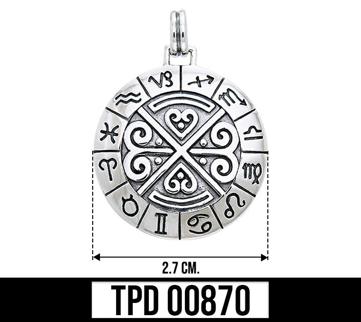 Zodiac Symbol Wheel Sterling Silver Pendant TPD870