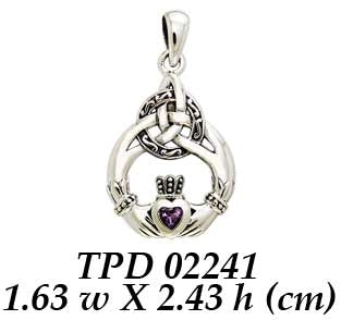 Celtic Triquetra with Claddagh Sterling Silver Pendant With Gem TPD2241
