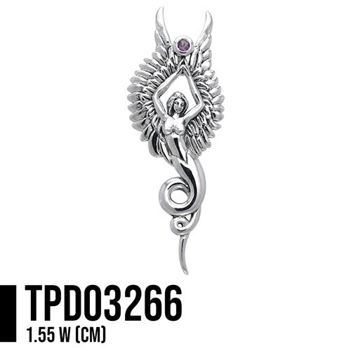 Captured by the Grace of the Angel Phoenix Sterling Silver Pendant TPD3266