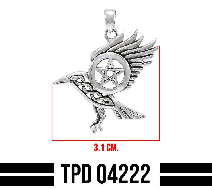 Raven With The Pentacle Silver Pendant TPD4222