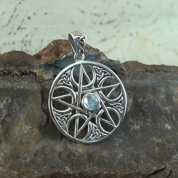 Pentacle with Crescent Moon Sterling Silver Pendant TPD4228