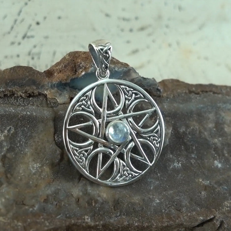 Pentacle with Crescent Moon Sterling Silver Pendant TPD4228