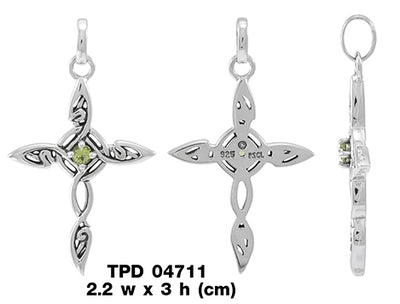 Cross Sterling Silver Pendant With Genuine Peridot TPD4711