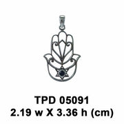 Hamsa Star of David Sterling Silver Pendant with Gemstone TPD5091 - Wholesale Jewelry