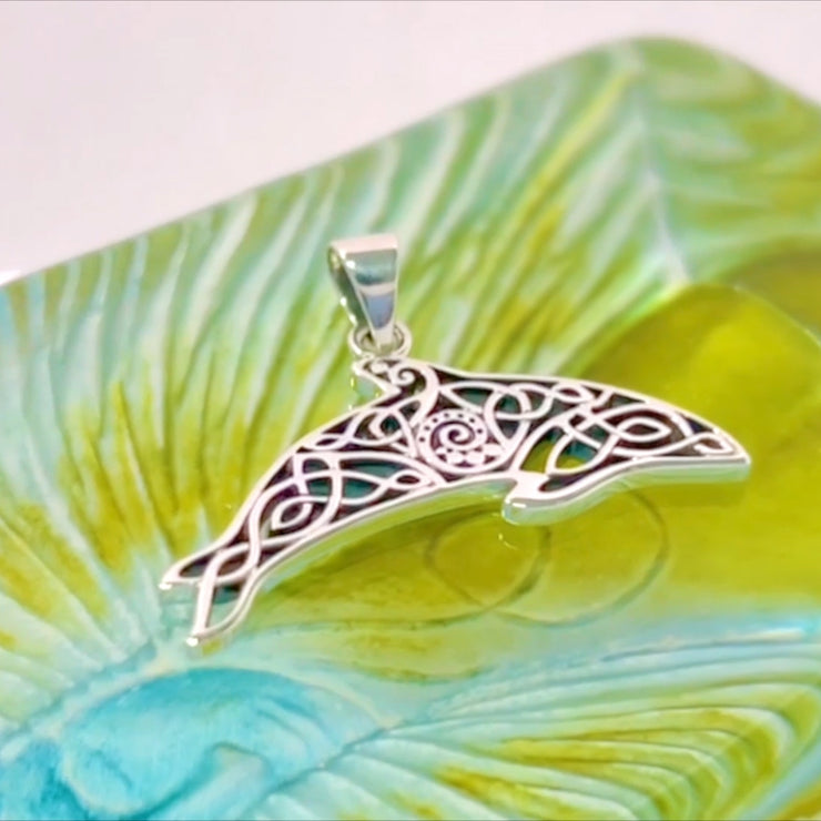 Celtic Filigree Dolphin Silver Pendant TPD5699